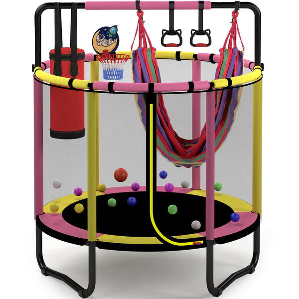 🎉🎉Mini Round Trampoline for Kids with Basketball Hoop