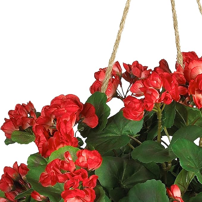 Nearly Natural 6609-PK 24in. Geranium Hanging Basket Silk Plant,Pink